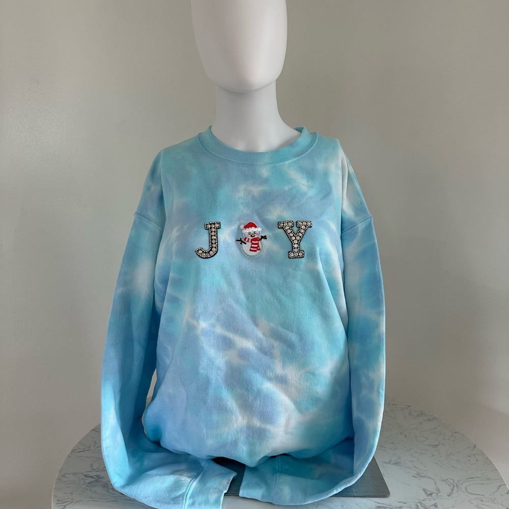 Distressed vintage couture Blue Tie-Dye Joy Sweatshirt